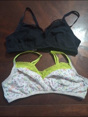 Savage X Fenty Women's Lace-Trim Wireless Bralette Black & Floral/Green Size 2XL